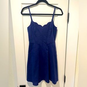 Market & Spruce Crissie Scallop Detail Linen Dress - navy XS
